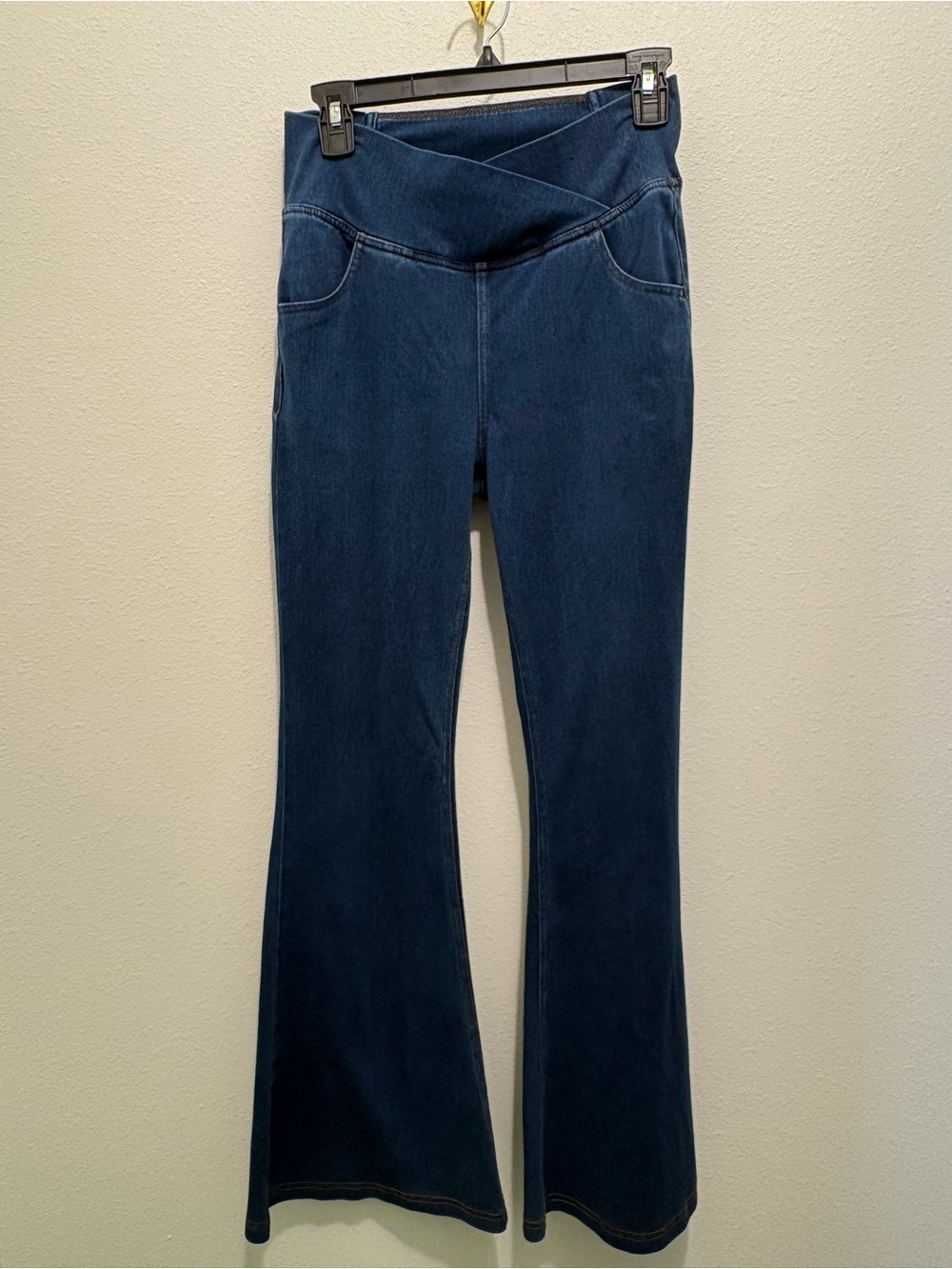 HALARA Dark Blue Flare Jeans with Crossover Waistband